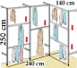 Preview: Wandregalsystem Garderobensystem 250 cm hoch und 240x140 cm breit Höhen individuell zu verschieben Wandbefestigung und Gummifüsse Stahlrohre verchromt Art Nr W04Eck