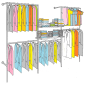 Preview: Wandregalsystem Garderobensystem Kleiderkammer Kleiderstangen mit Bordetagehalter 200x330 cm breit und 40 cm tief Etagen individuell einzustellen Wandbefestigung und Gummifüsse Stahlrohre verchromt Art Nr W15