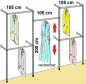 Preview: Wandregalsystem Garderobensystem begehbarer Kleiderschrank 200 cm hoch und 3 mal 105 cm breit Höhen variabel zu platzieren Wandbefestigung und Gummifüsse Stahlrohre verchromt Art Nr W13