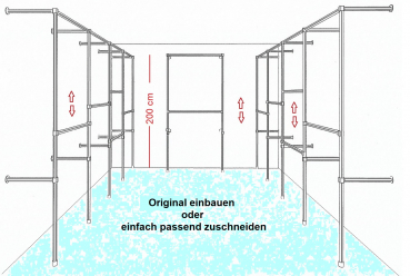 Ankleidezimmer Ladeneinrichtung begehbarer Kleiderschrank 2 mal 200x430 cm und 1 mal 200x110 cm Skizze Beispiel auf Wunschmasse zu zuschneiden Art Nr AnZi.4+4+1
