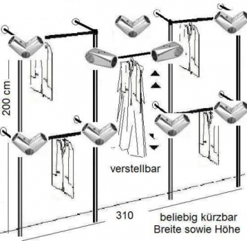 Wandregalsystem Garderobensystem Zubehör Aufbau Anleitung Skizze Verbinder Endkappen Füsse Wandanschluss Wandbefestigung Rundrohre Chrom Art Nr W13