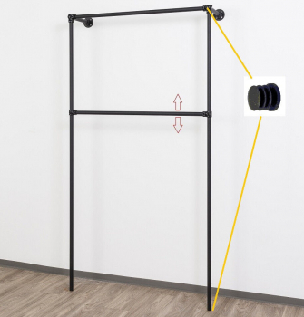 Wandregalsystem Schwarz Anbau Erweiterung 205x103 cm breit und 35 cm tief Zubehör Endkappen Wandanschluss mit Eckverbindung Wandbefestigung Rundrohre pulverbeschichtet Art Nr W99BK