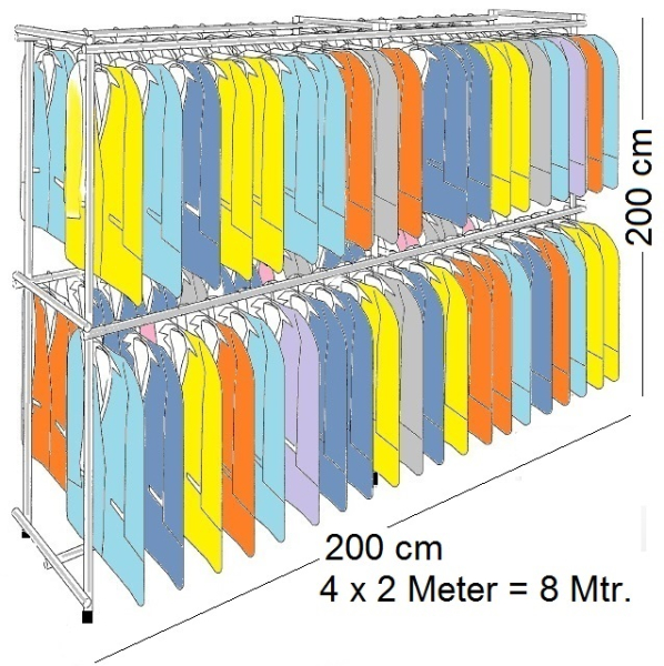 Profi Kleiderständer Warenständer Garderobe Regal freistehend 200 cm hoch 200 cm breit 60 cm tief Knotenverbinder Gummifüsse Stahlrohre verchromt Art Nr St.04.200