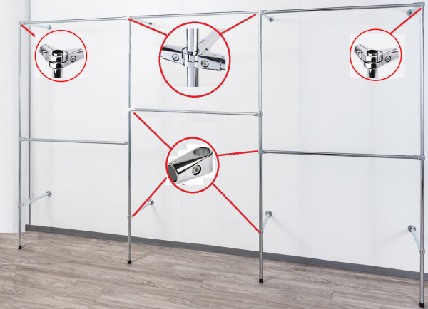 Wandregalsystem Garderobensystem 200x230 cm breit und 40 cm tief Zubehör Verbinder variabel Gummifüsse Wandanschluss Wandbefestigung Rundrohre verchromt Art Nr W14