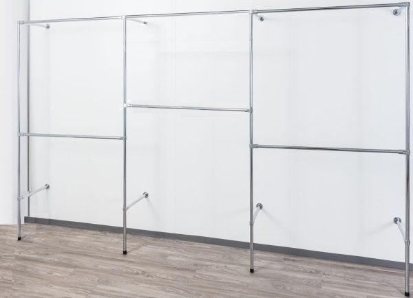 Wandregalsystem Garderobensystem Kleiderkammer Kleiderstangen 200x230 cm breit und 40 cm tief Etagen individuell einzustellen Wandbefestigung und Gummifüsse stabile Stahlrohre verchromt Art Nr W14