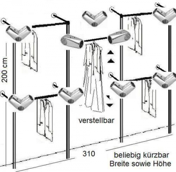 Wandregalsystem Garderobensystem Zubehör Aufbau Anleitung Skizze Verbinder Endkappen Füsse Wandanschluss Wandbefestigung Rundrohre Chrom Art Nr W13
