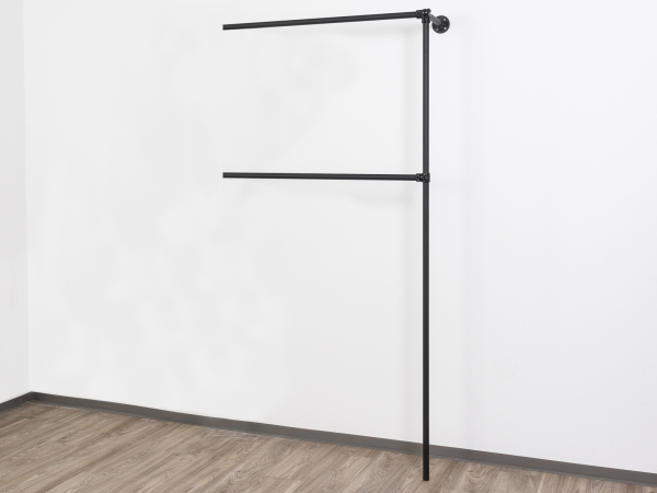 Wandregalsystem Schwarz Anbauteil 205 cm hoch und 103 cm breit Wandbefestigung Verbinder und 27 mm Stahlrohre pulverbeschichtet Art Nr W99BK